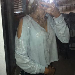 blue Victoria secret PINK open shoulder crop top